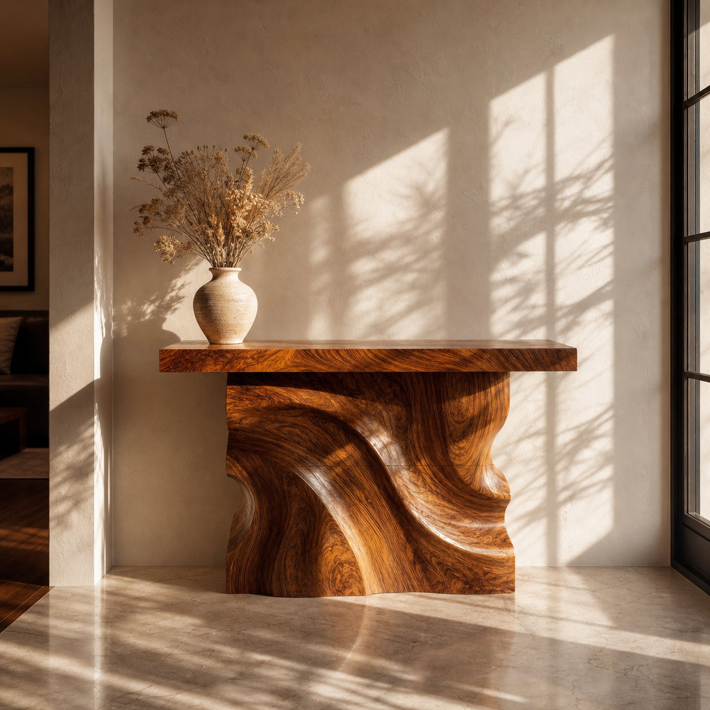 Rustic Console Table Sculpted Wave Base Entryway Display