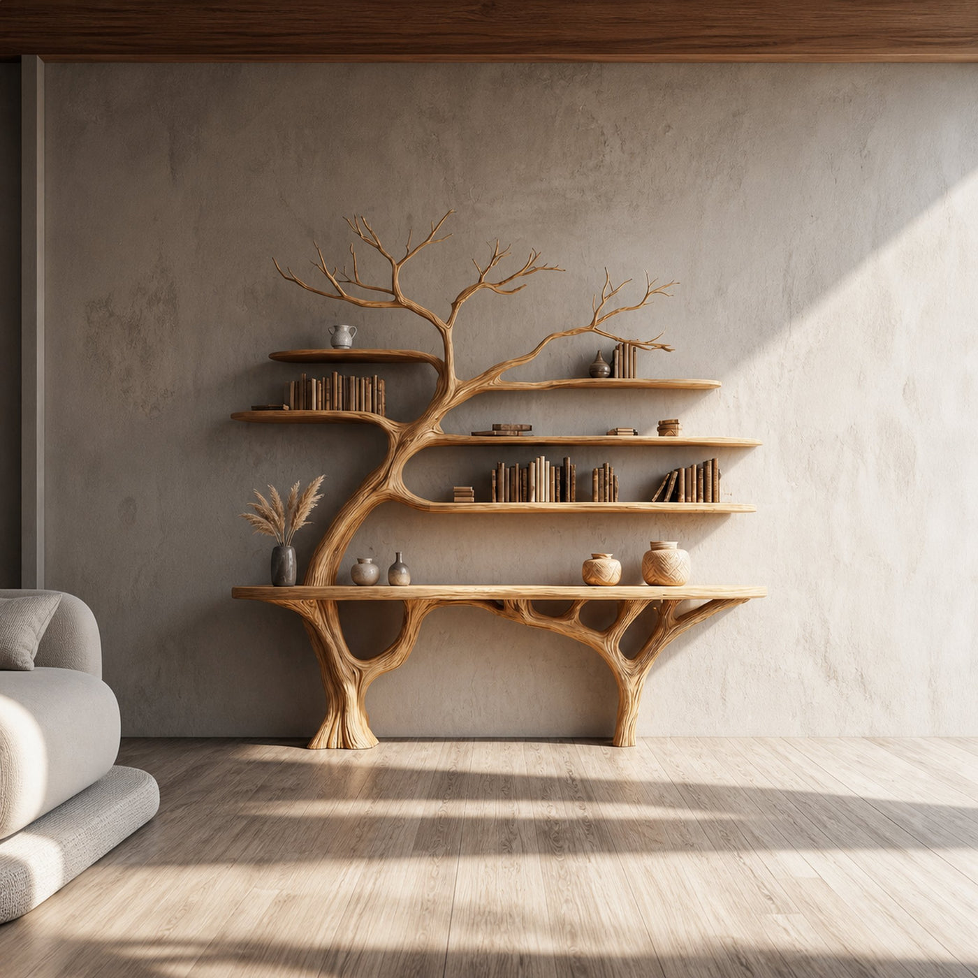 Rustic Console Table Sculpted Wood Tree Hallway
