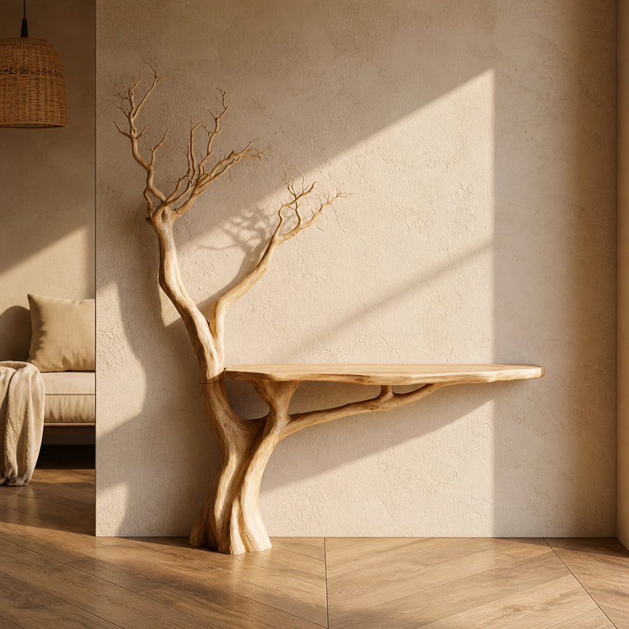 Rustic Console Table Sculpted Wood Tree Hallway Entrance