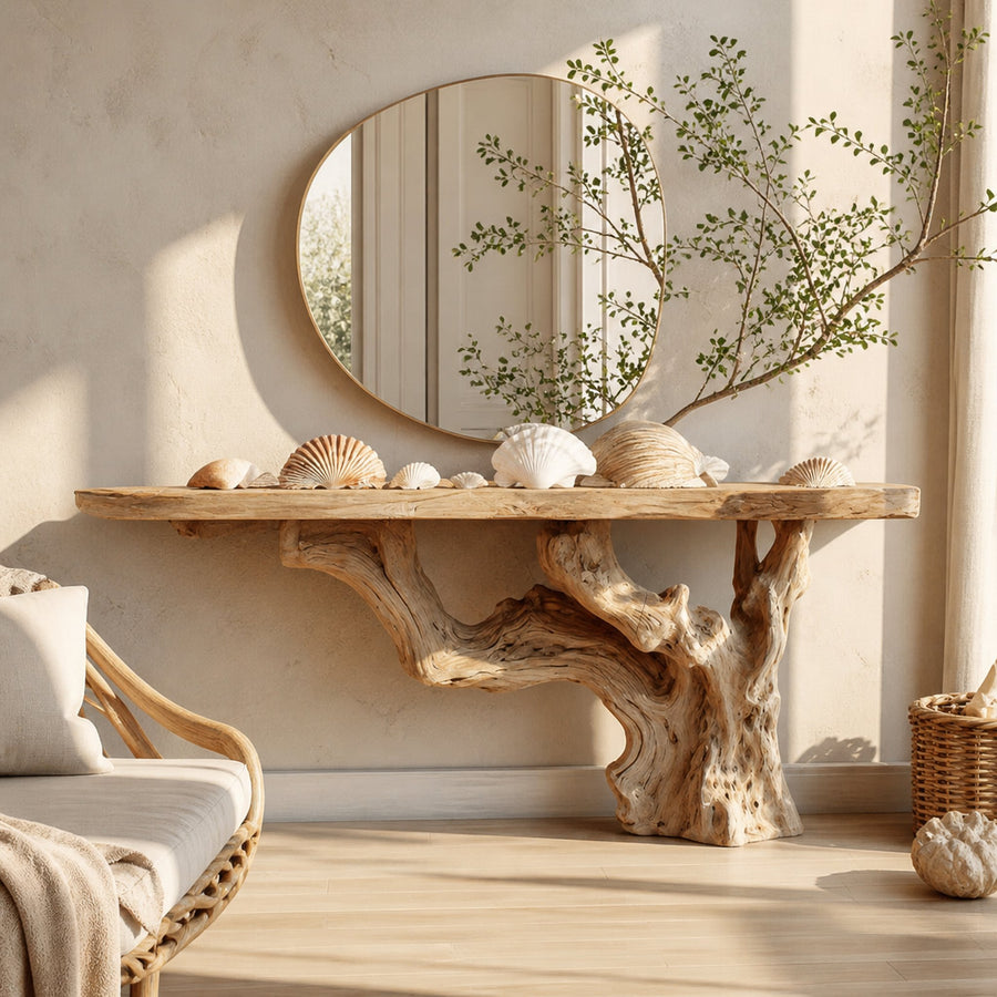 Rustic Console Table Sculptural Wood Base Art Gallery