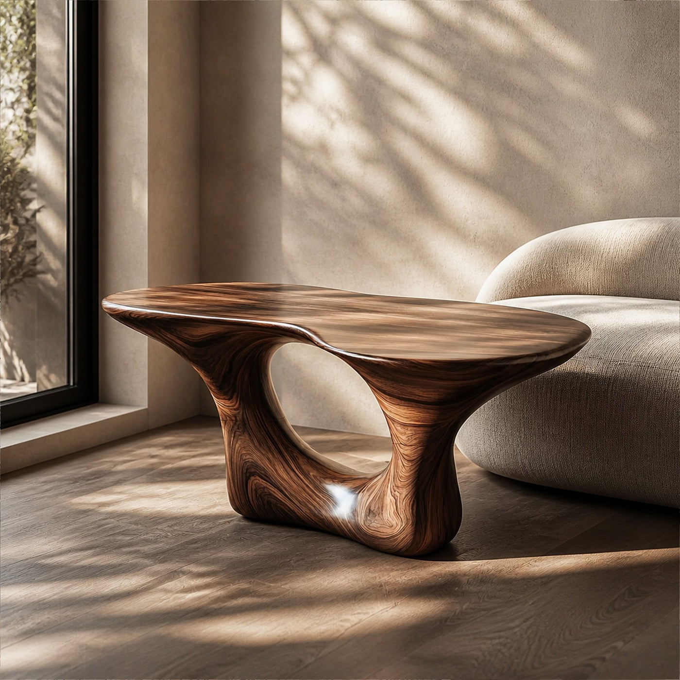 Rustic Console Table Solid Wood Curved Base Living Room