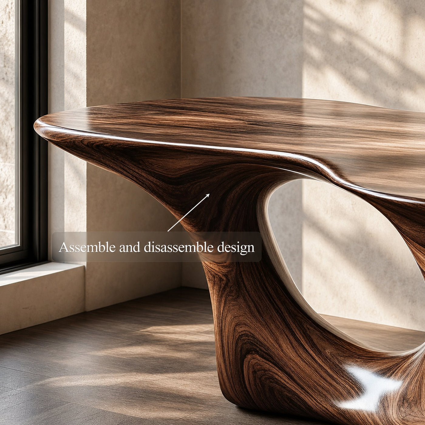 Rustic Console Table Solid Wood Curved Base Living Room - product view 3