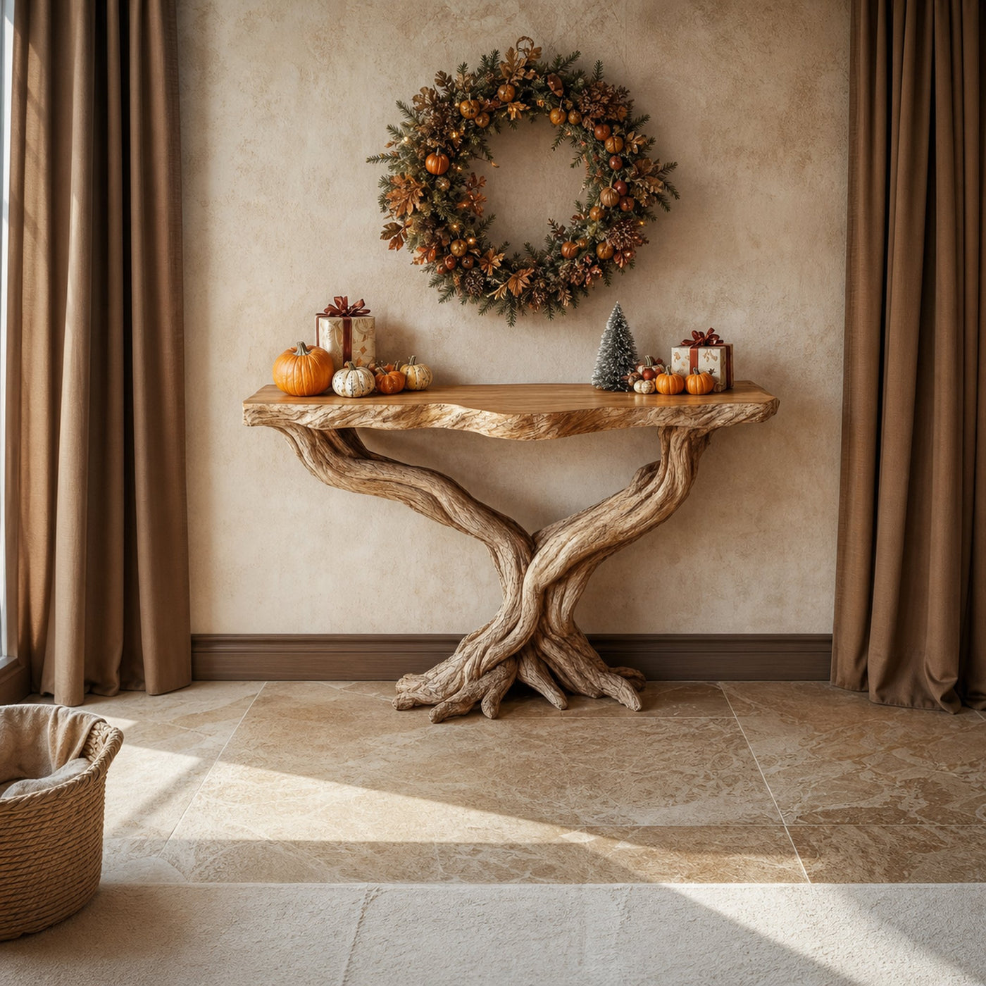 Rustic Console Table Solid Wood Root Base Entryway - product view 2