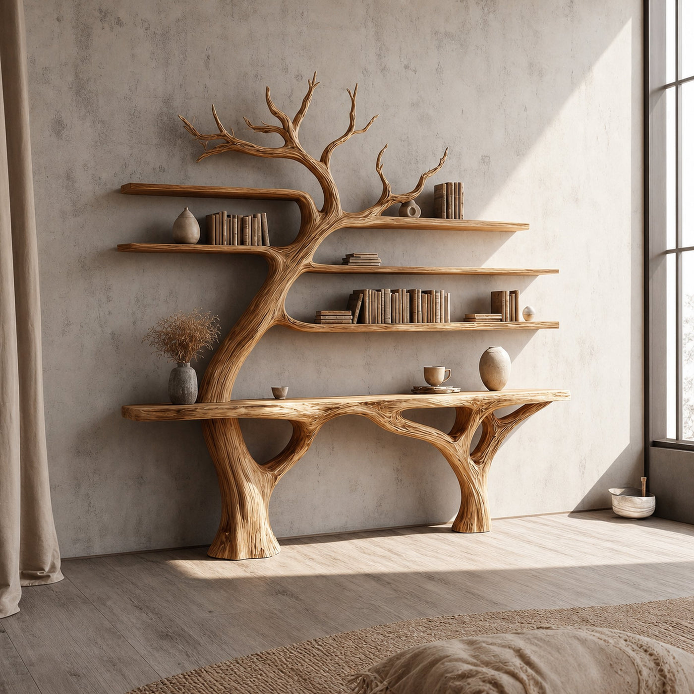 Rustic Console Table Wall Mounted Tree Living Room - product view 2
