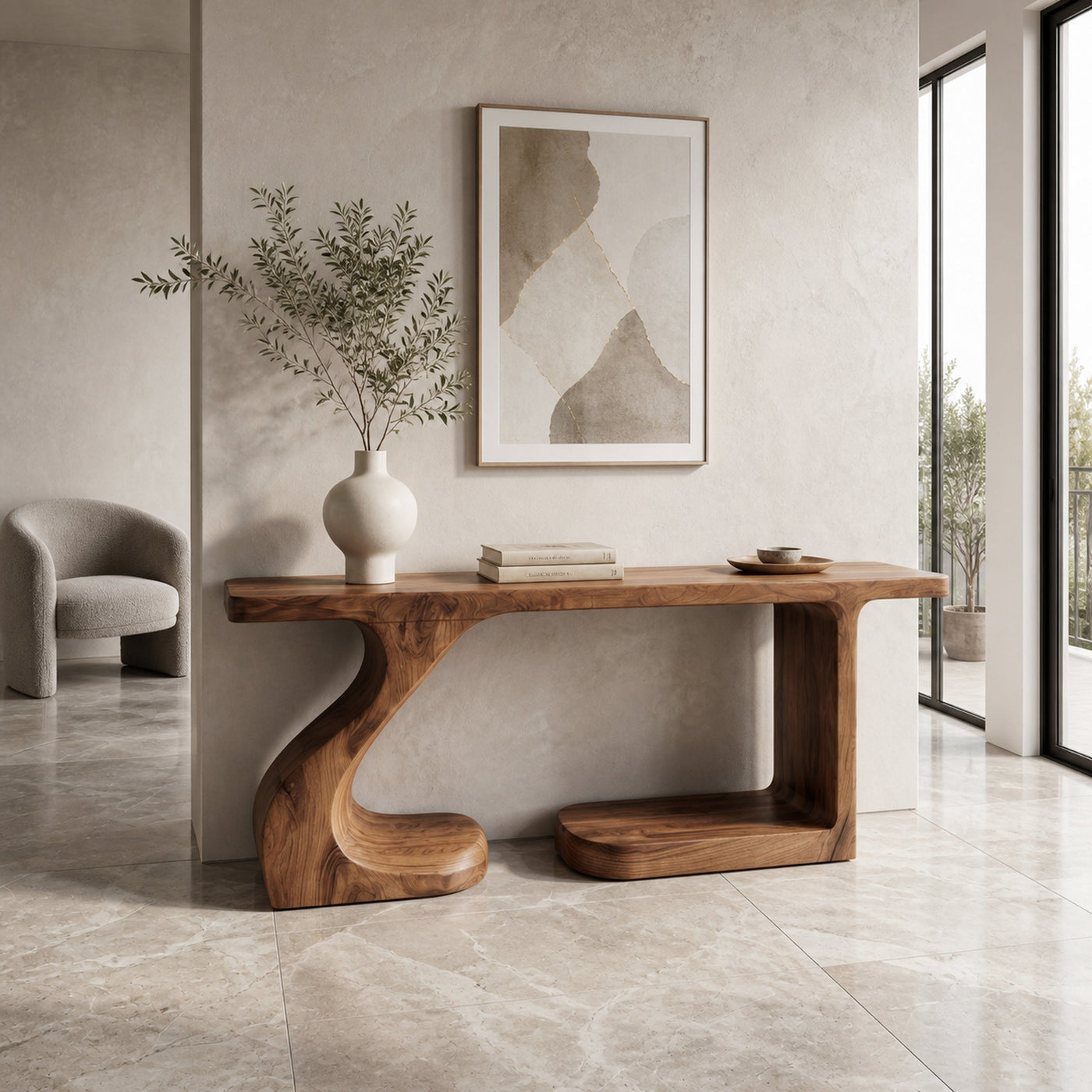 Rustic Console Table With Carved Root Inspired Design For Entryway - product view 2