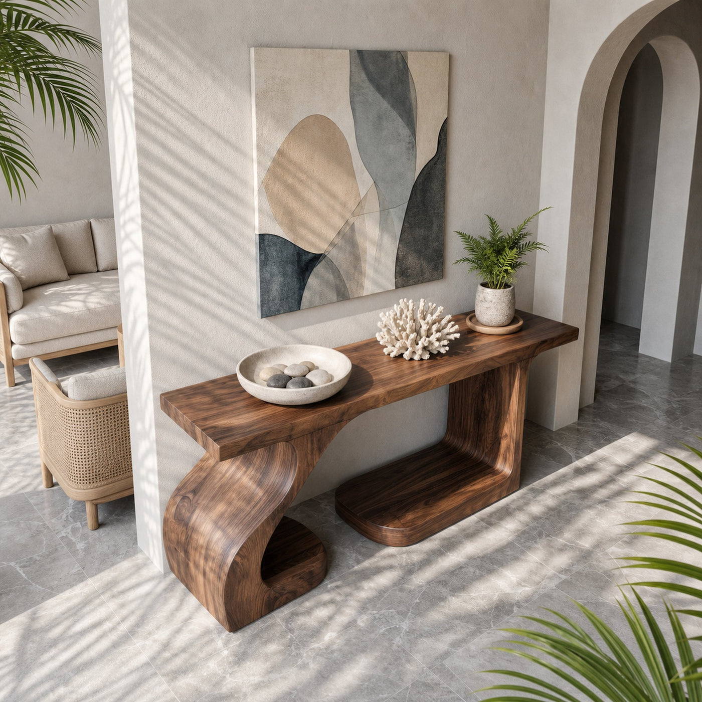 Rustic Console Table With Carved Root Inspired Design For Entryway - product view 3