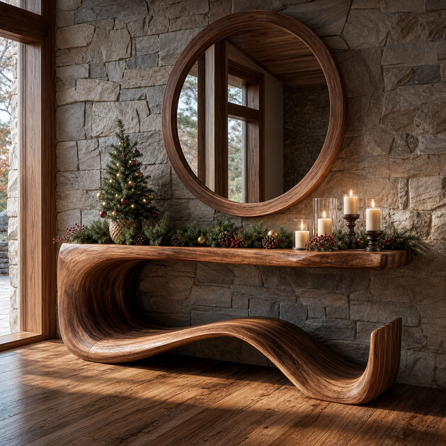 Rustic Console Table With Handcrafted Curved Wood Design For Entryway