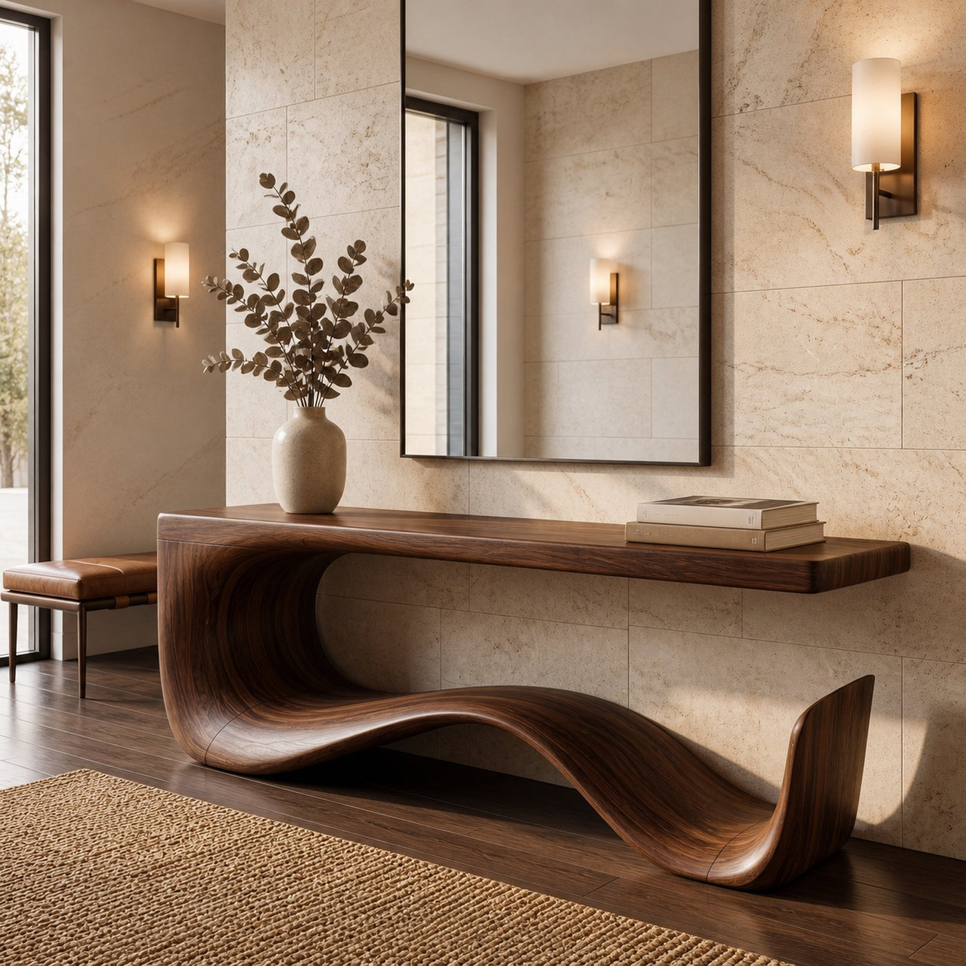 Rustic Console Table With Handcrafted Curved Wood Design For Entryway - product view 7