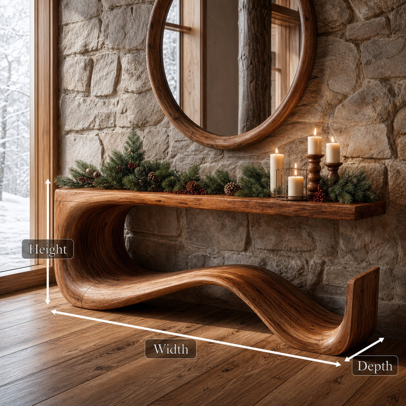 Rustic Console Table With Handcrafted Curved Wood Design For Entryway - product view 8