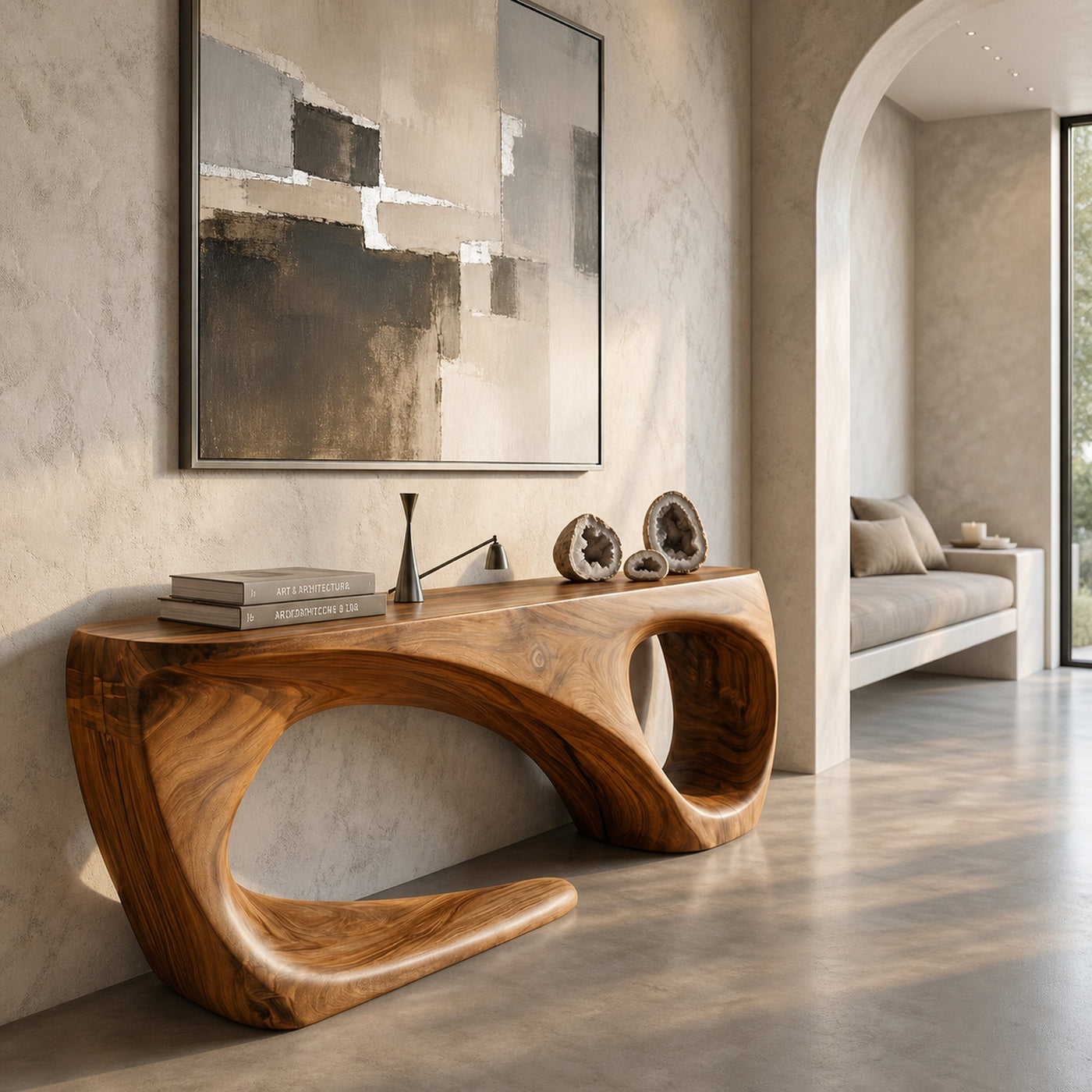 Rustic Console Table With Handcrafted Flowing Design For Living Room - product view 2