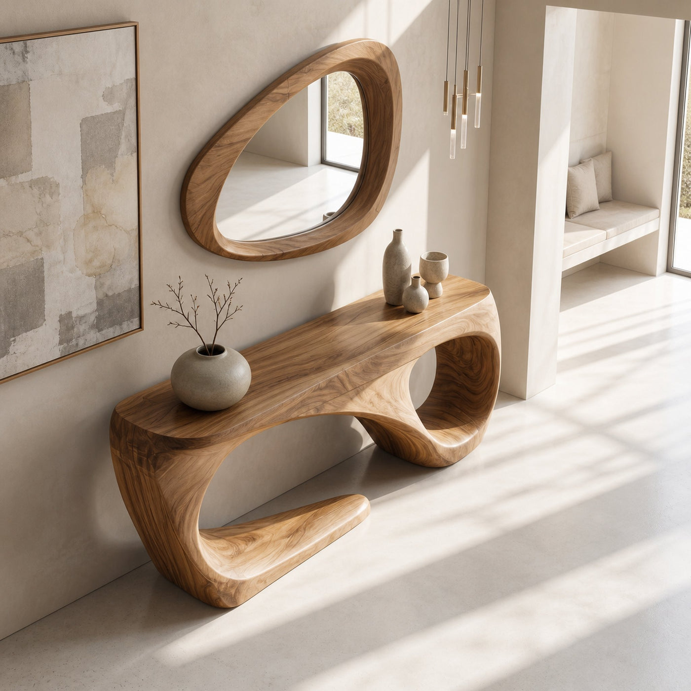 Rustic Console Table With Handcrafted Flowing Design For Living Room - product view 3