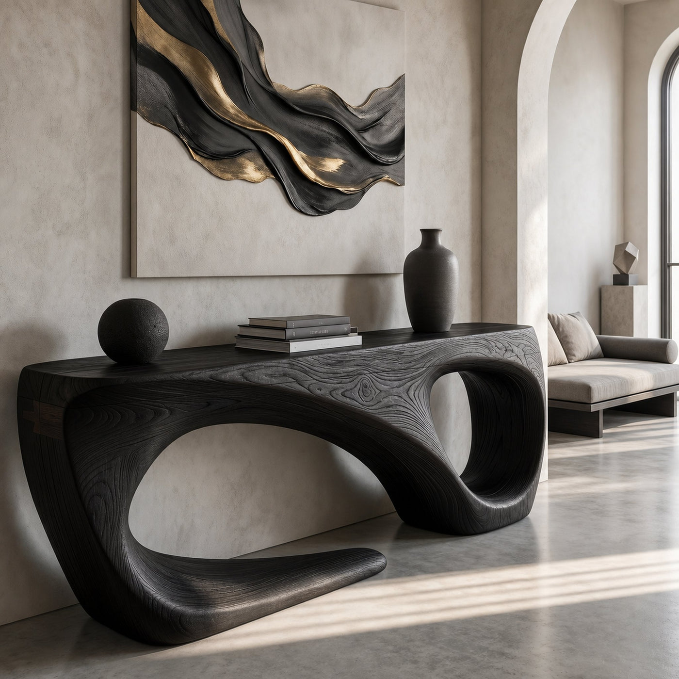 Rustic Console Table With Handcrafted Flowing Design For Living Room - product view 4