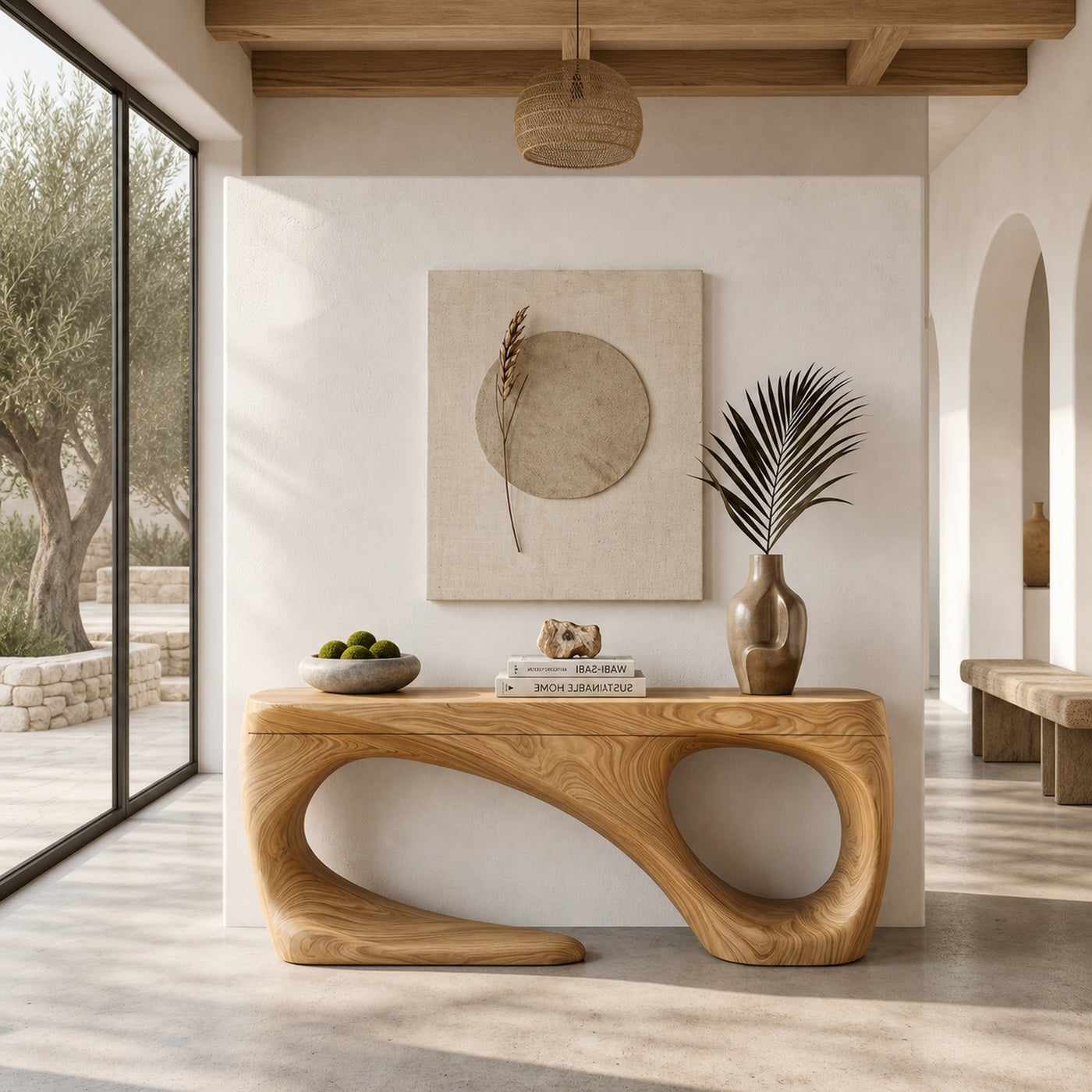 Rustic Console Table With Handcrafted Flowing Design For Living Room - product view 5