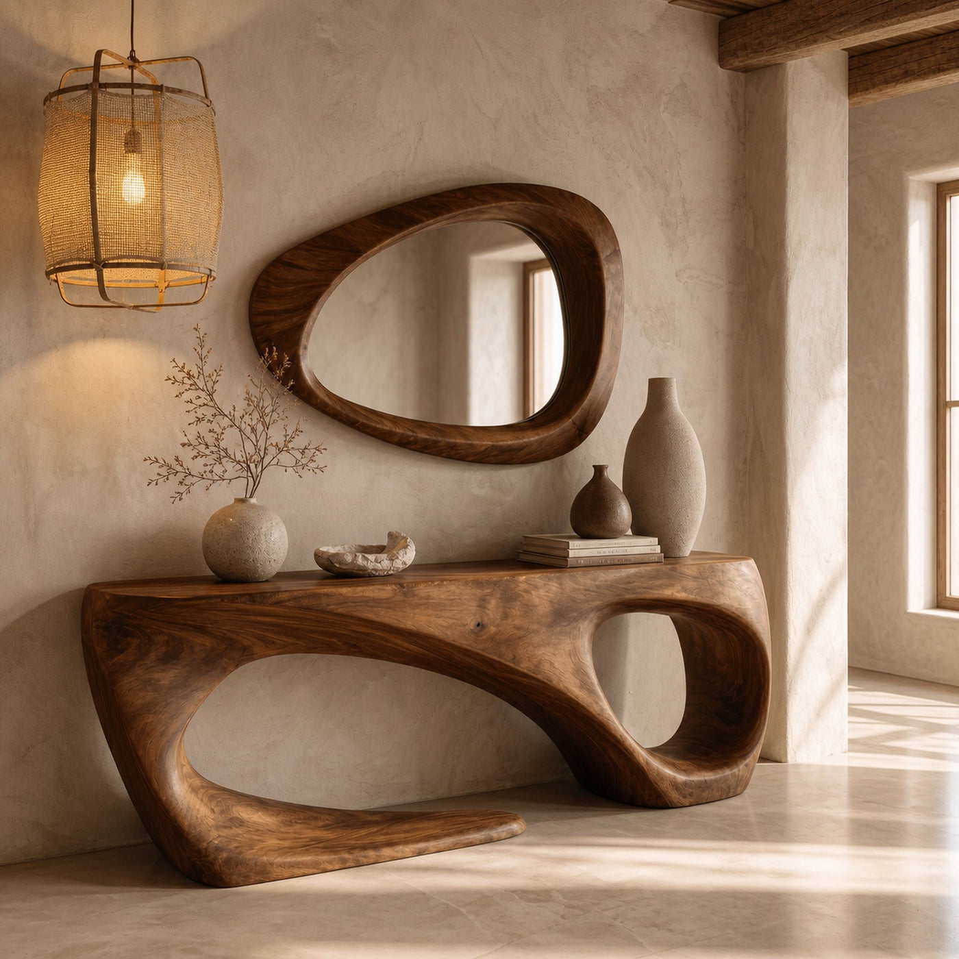 Rustic Console Table With Handcrafted Flowing Design For Living Room - product view 6