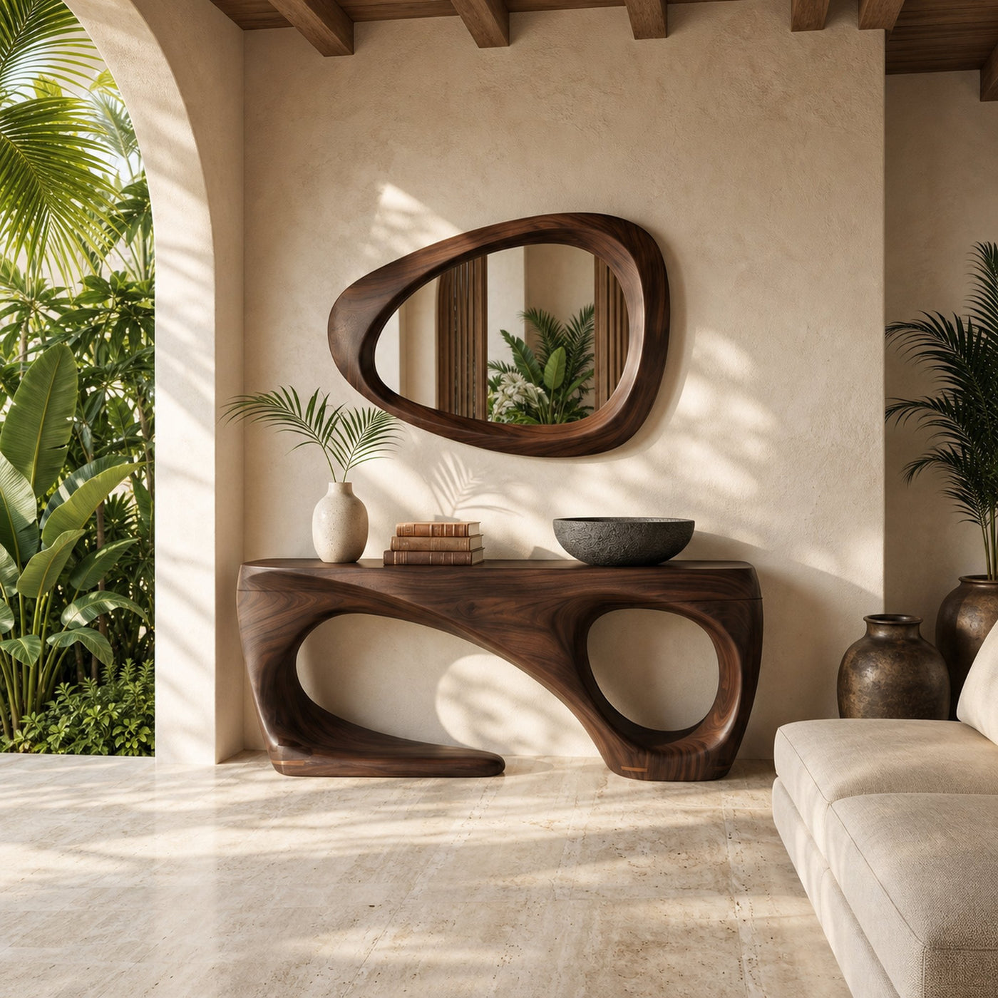 Rustic Console Table With Handcrafted Flowing Design For Living Room - product view 7