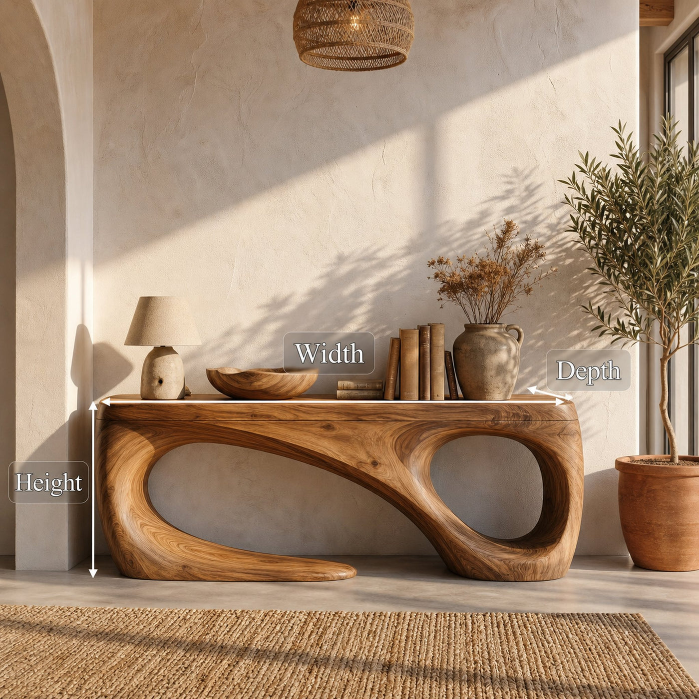 Rustic Console Table With Handcrafted Flowing Design For Living Room - product view 8