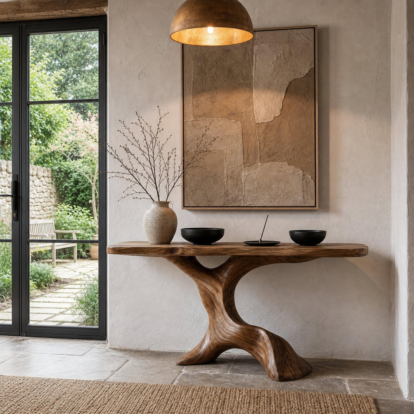 Rustic Console Table With Handcrafted Tree Root Base For Entryway And Living Room - product view 2