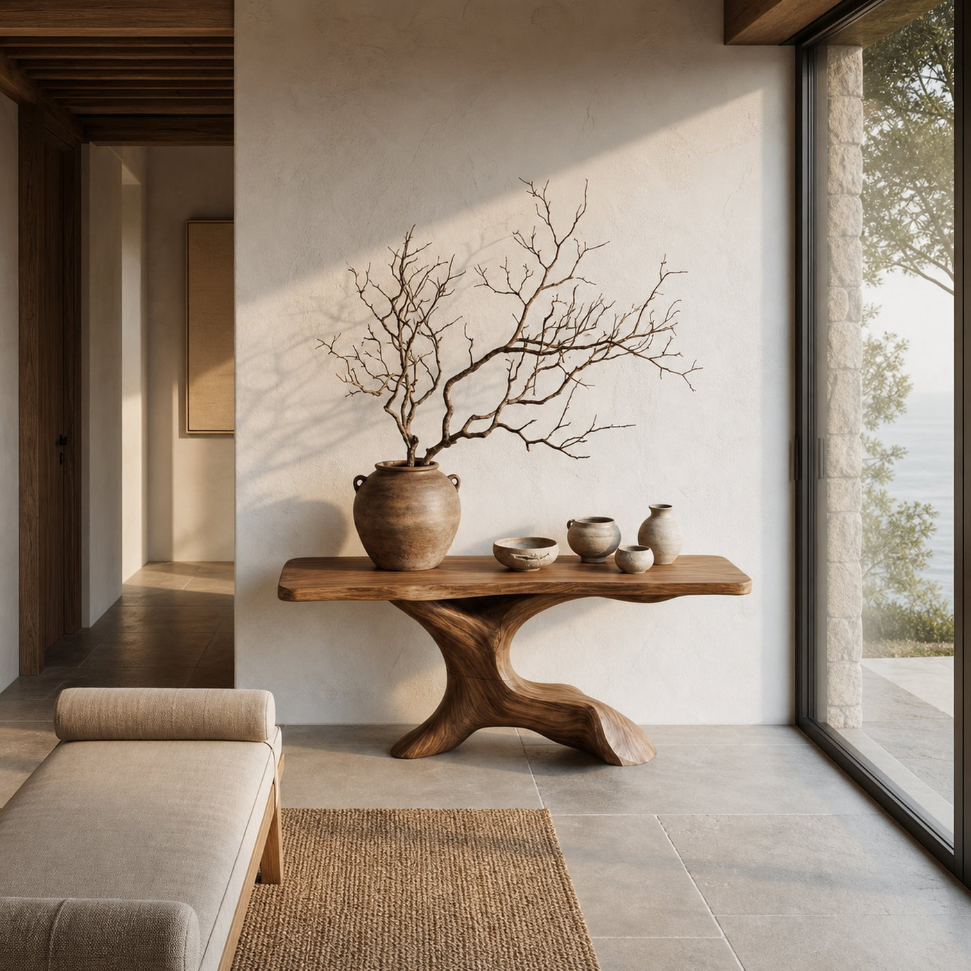 Rustic Console Table With Handcrafted Tree Root Base For Entryway And Living Room - product view 3