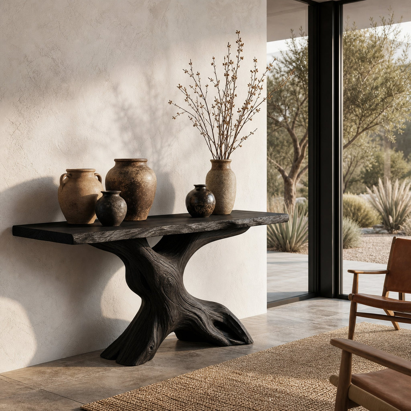 Rustic Console Table With Handcrafted Tree Root Base For Entryway And Living Room - product view 4