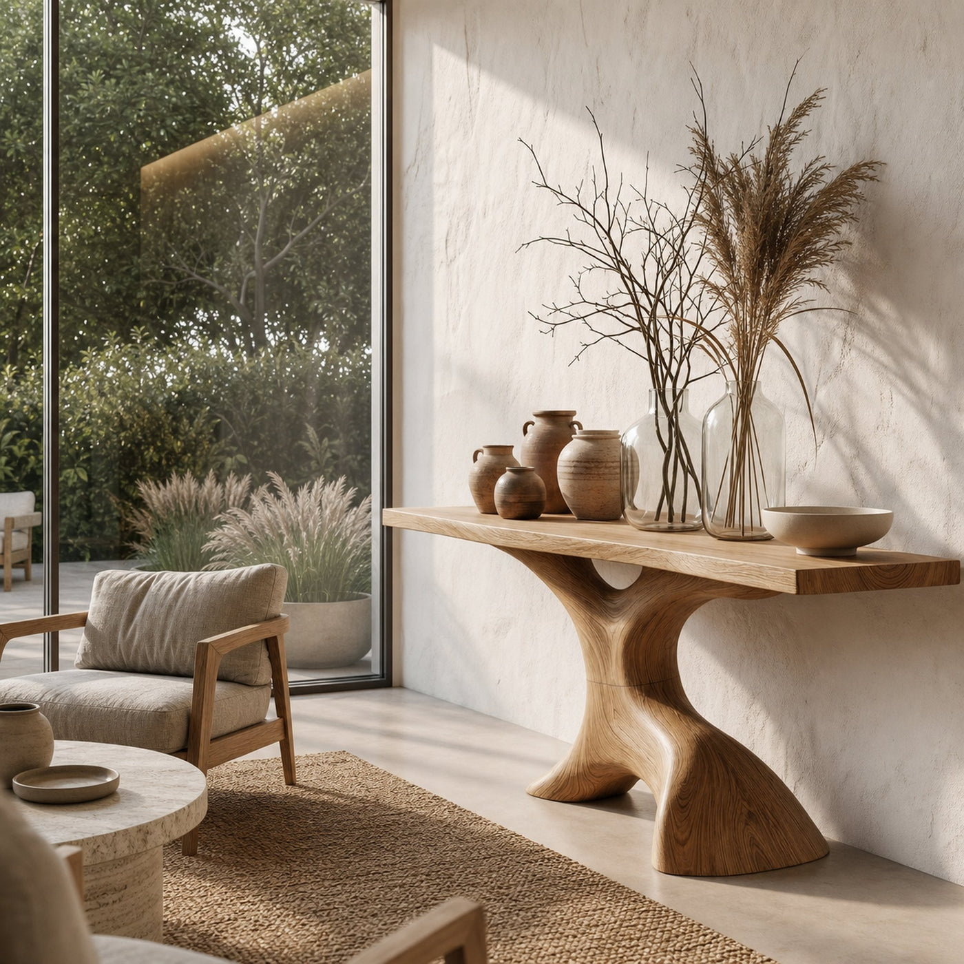 Rustic Console Table With Handcrafted Tree Root Base For Entryway And Living Room - product view 5