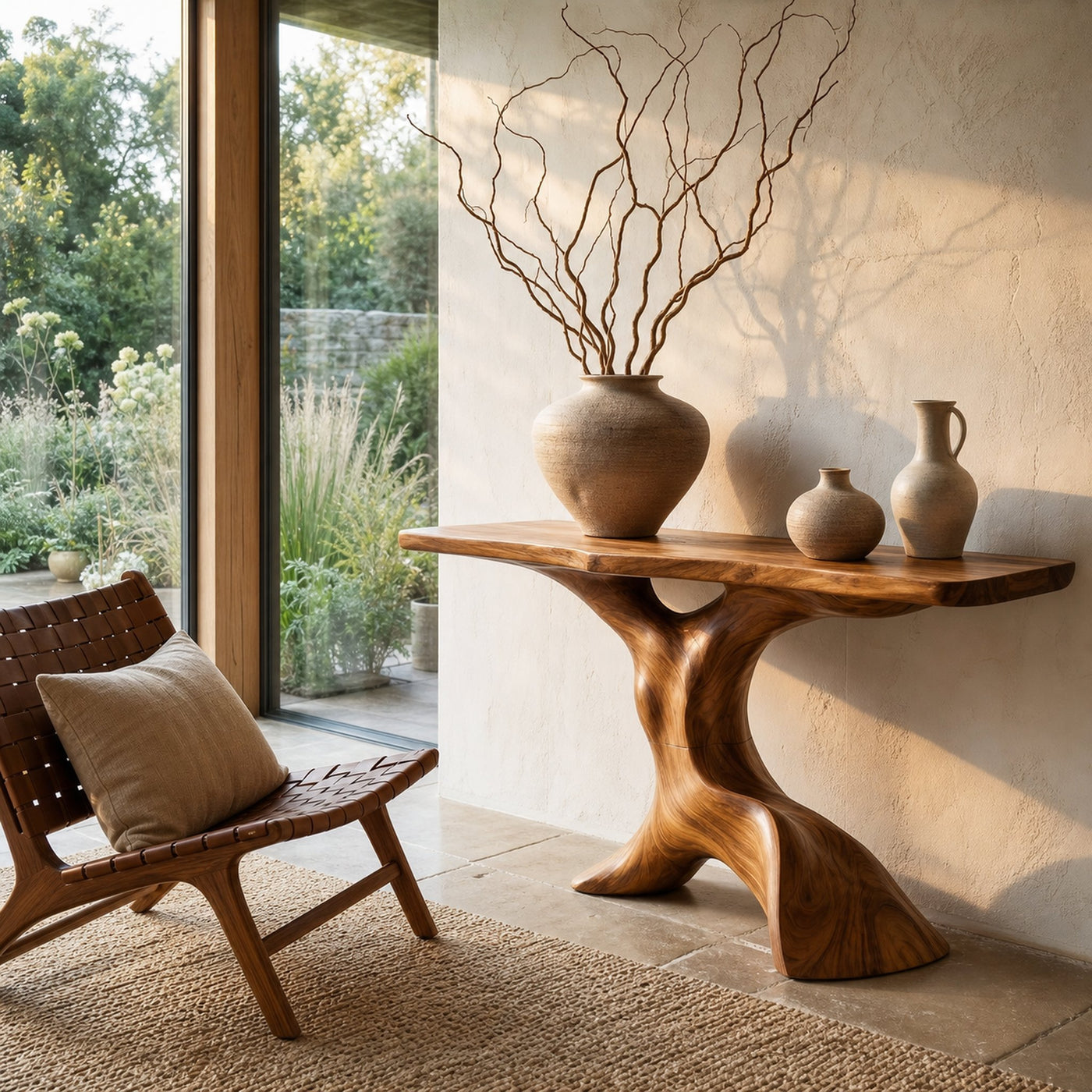 Rustic Console Table With Handcrafted Tree Root Base For Entryway And Living Room - product view 6