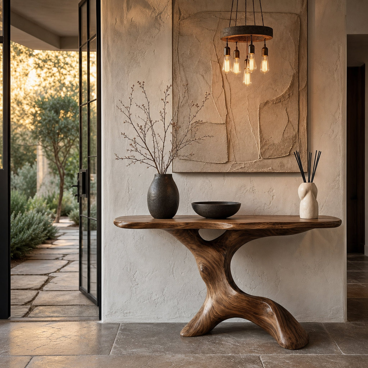 Rustic Console Table With Handcrafted Tree Root Base For Entryway And Living Room - product view 7