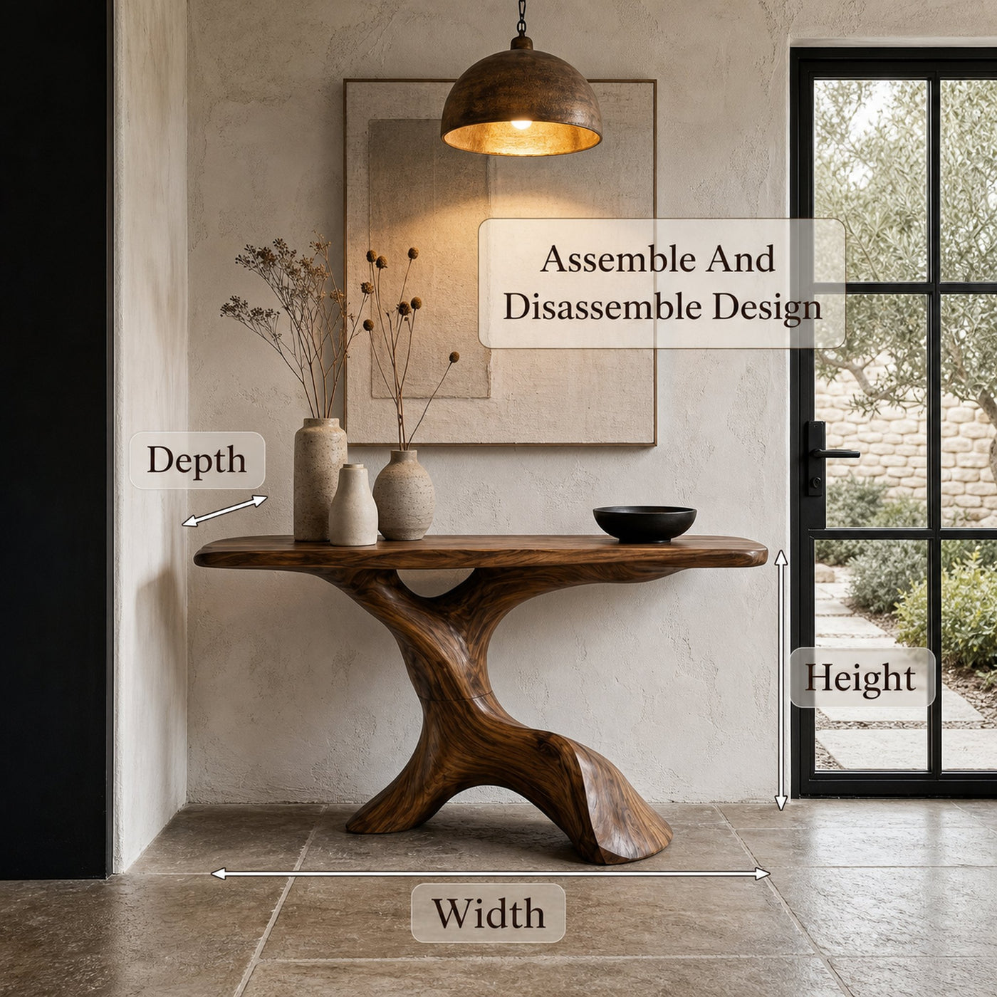 Rustic Console Table With Handcrafted Tree Root Base For Entryway And Living Room - product view 8
