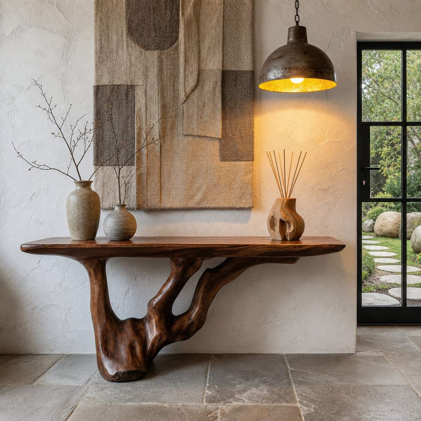 Rustic Console Table With Handcrafted Tree Root Base For Entryway And Living Room - product view 7