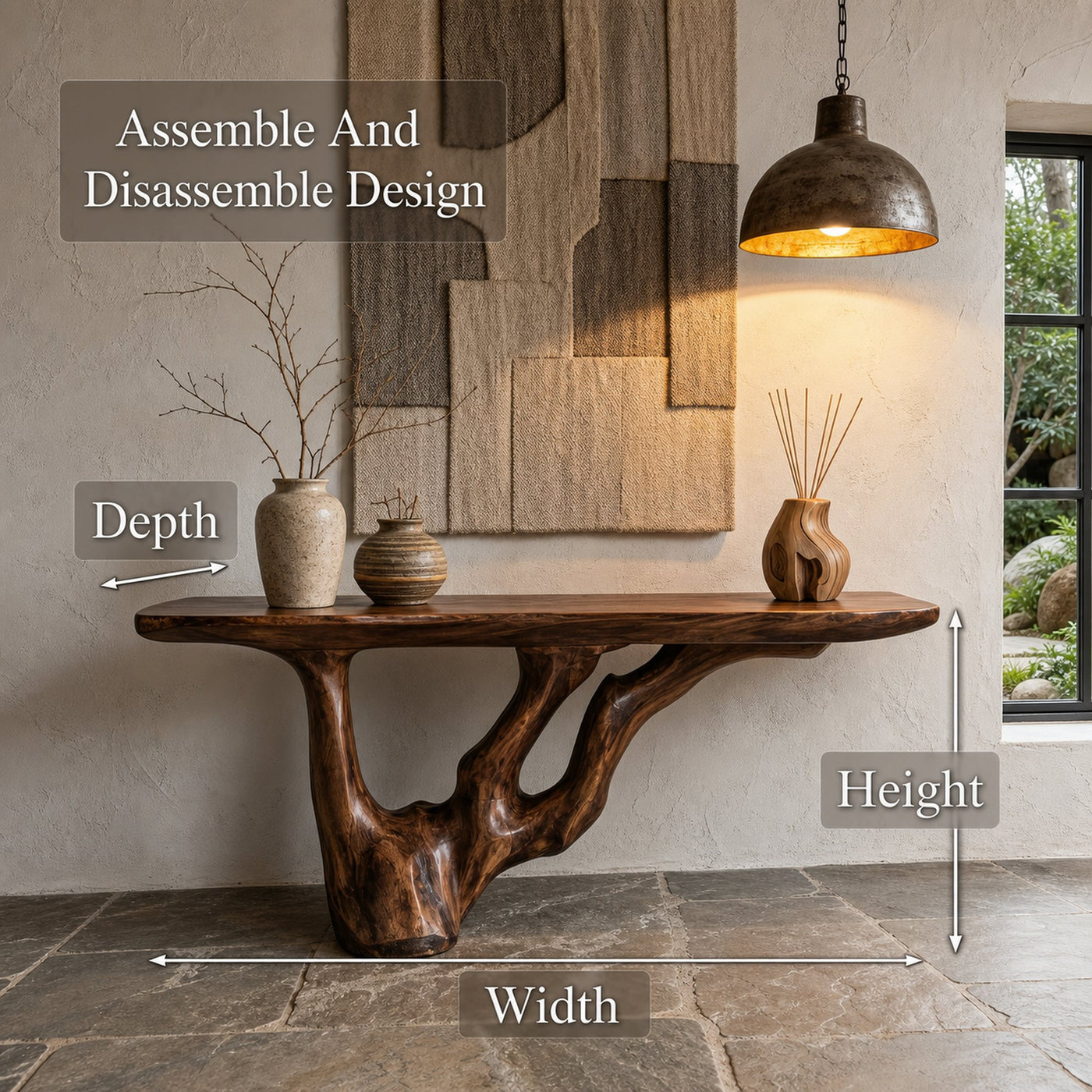 Rustic Console Table With Handcrafted Tree Root Base For Entryway And Living Room - product view 8