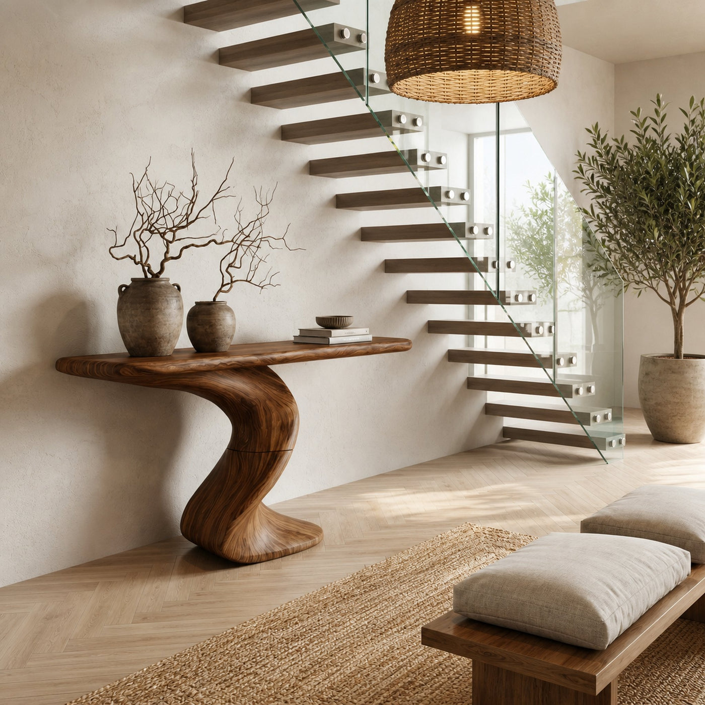 Rustic Console Table With Handcrafted Twisted Wood Base For Entryway And Living Room - product view 3