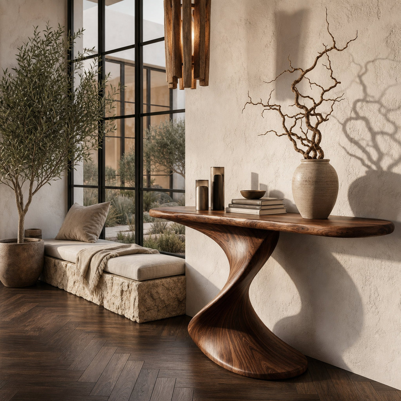 Rustic Console Table With Handcrafted Twisted Wood Base For Entryway And Living Room - product view 7