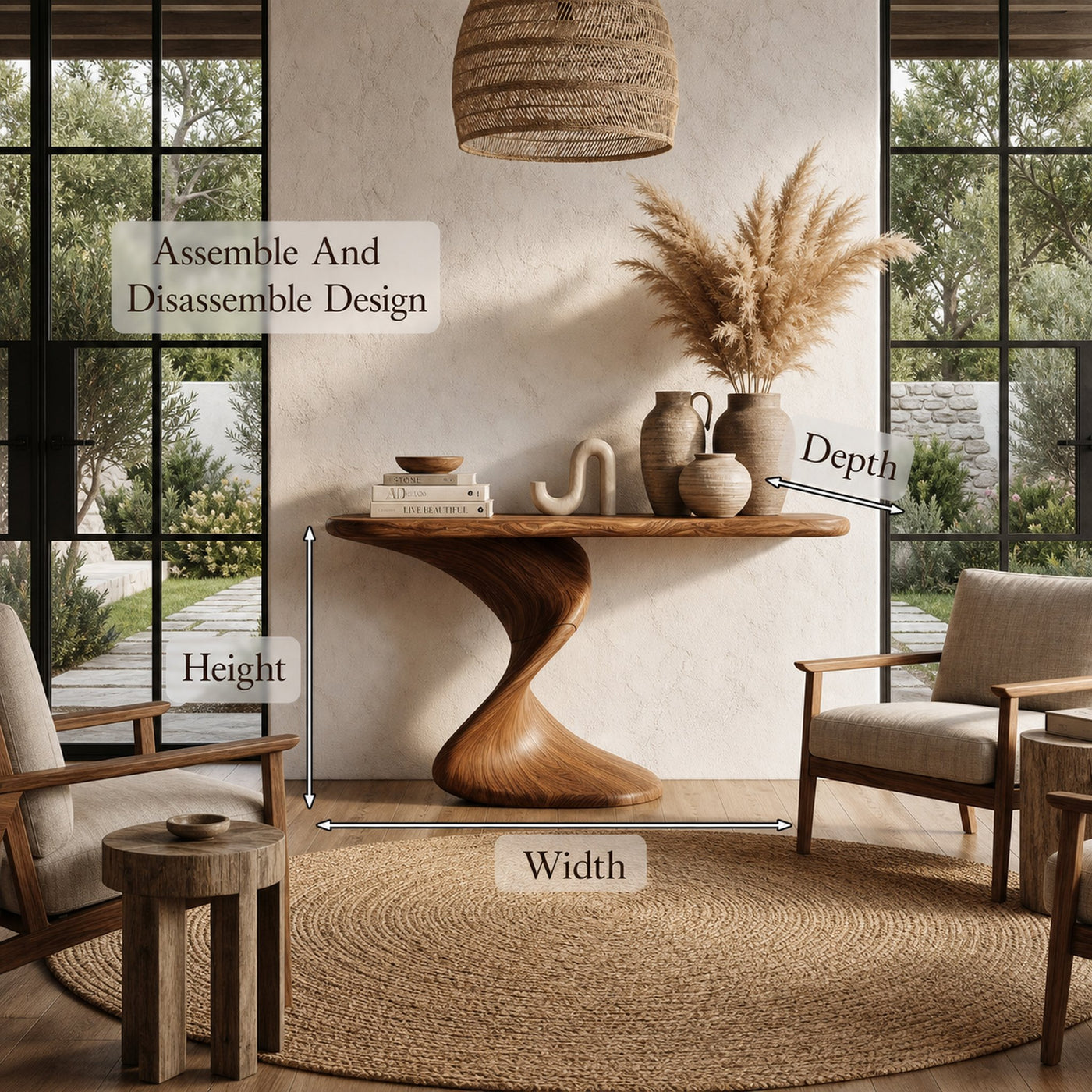 Rustic Console Table With Handcrafted Twisted Wood Base For Entryway And Living Room - product view 8