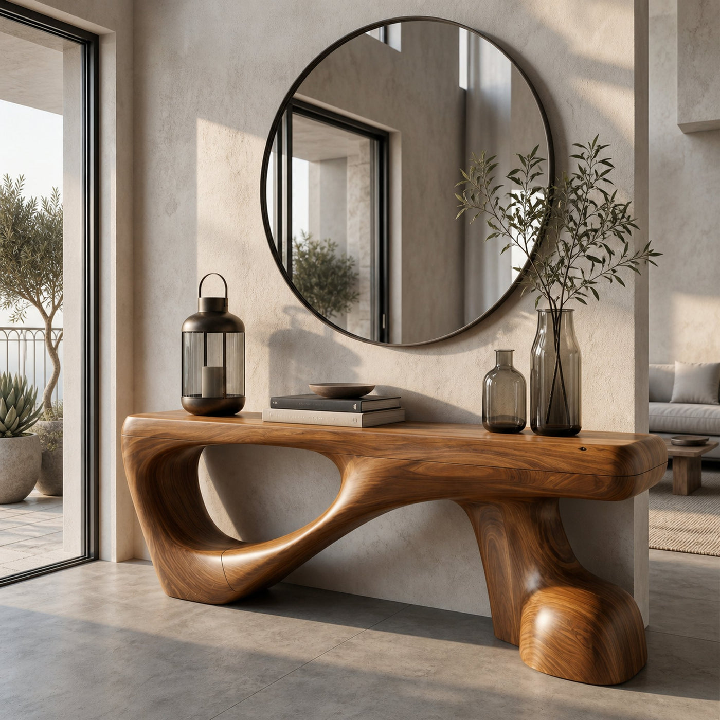 Rustic Console Table With Organic Root Form For Hallway