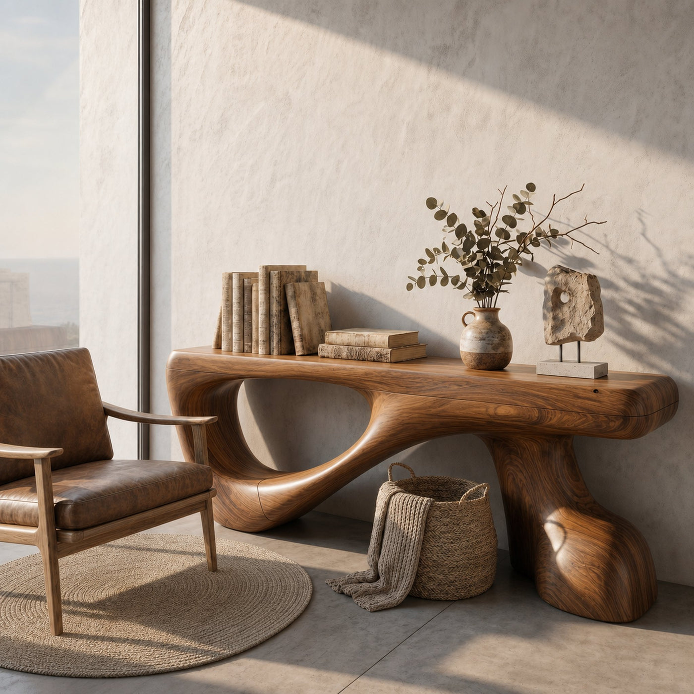 Rustic Console Table With Organic Root Form For Hallway - product view 6