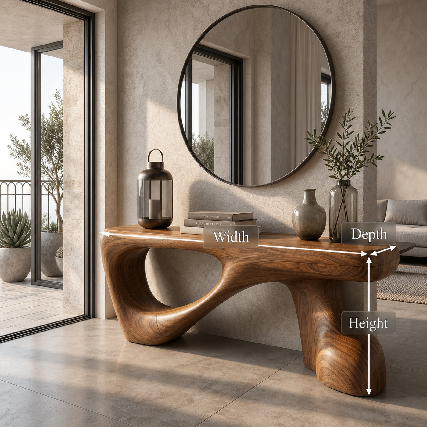 Rustic Console Table With Organic Root Form For Hallway - product view 8