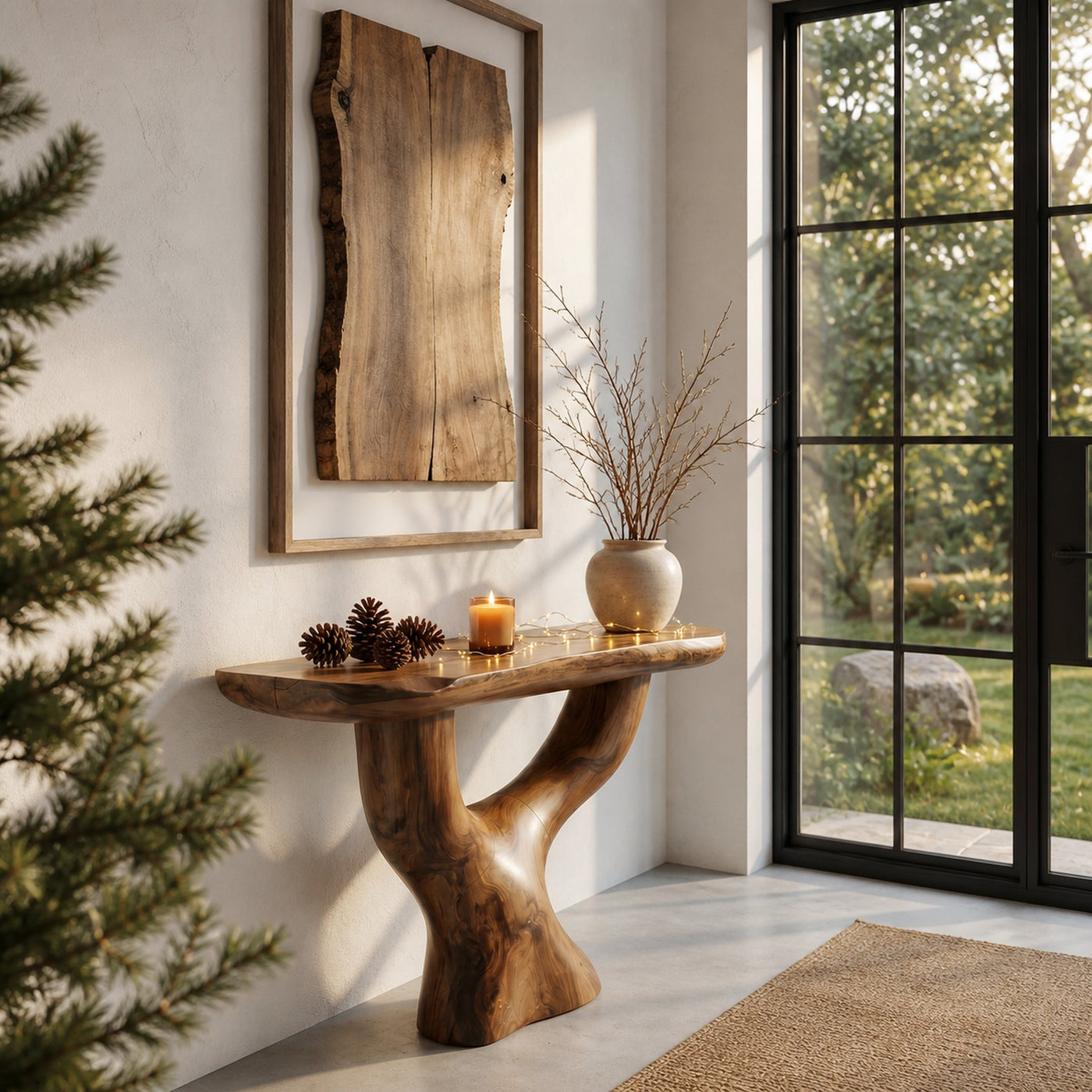 Rustic Console Table With Sculptural Tree Root Base For Entryway - product view 2