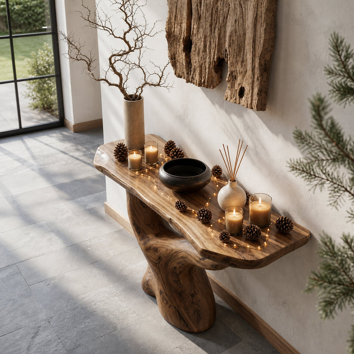 Rustic Console Table With Sculptural Tree Root Base For Entryway - product view 3
