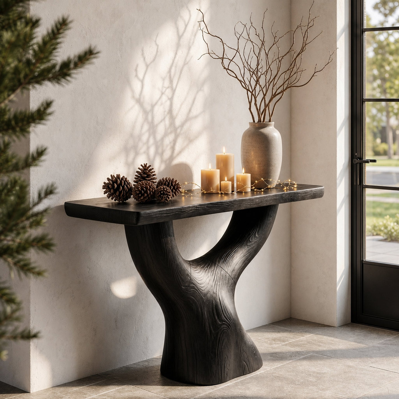 Rustic Console Table With Sculptural Tree Root Base For Entryway - product view 4