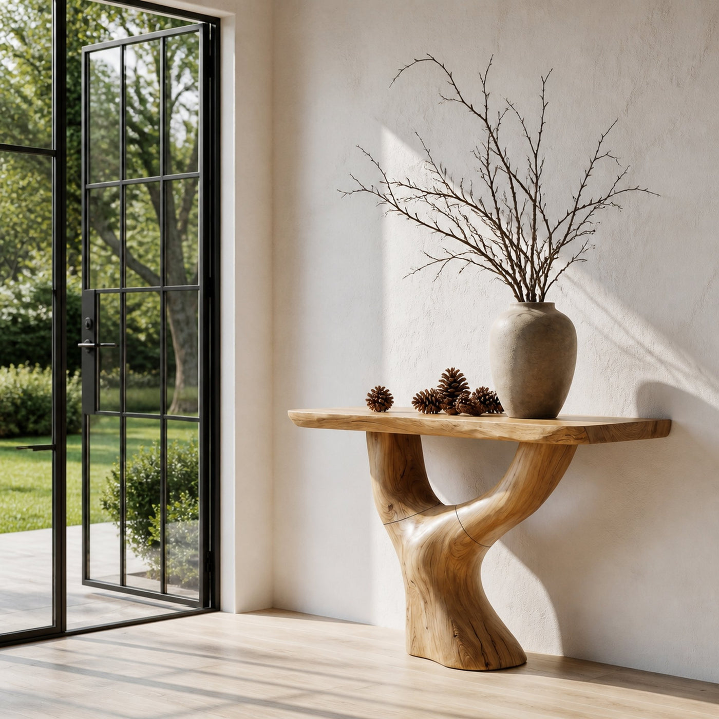 Rustic Console Table With Sculptural Tree Root Base For Entryway - product view 5