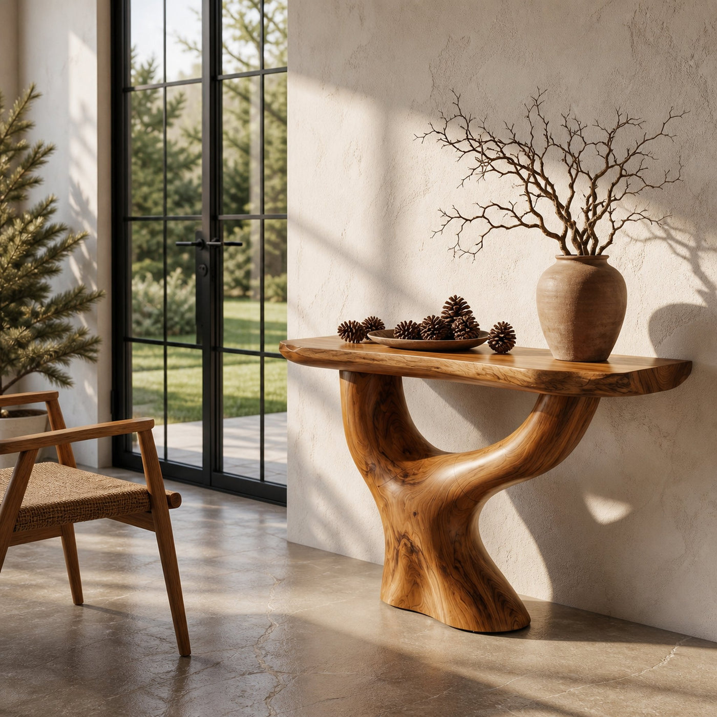 Rustic Console Table With Sculptural Tree Root Base For Entryway - product view 6