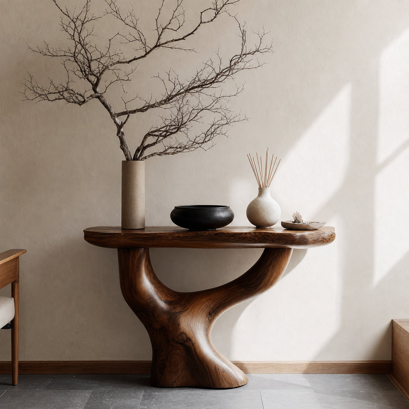 Rustic Console Table With Sculptural Tree Root Base For Entryway - product view 7