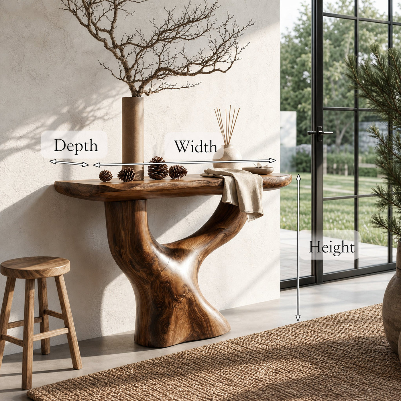 Rustic Console Table With Sculptural Tree Root Base For Entryway - product view 8