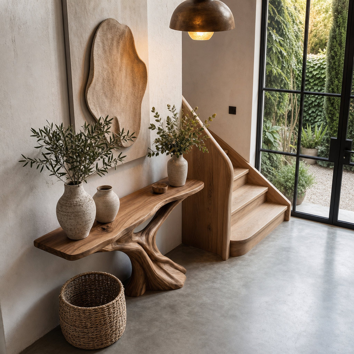 Rustic Console Table With Solid Wood Top And Root Structure For Living Room - product view 2