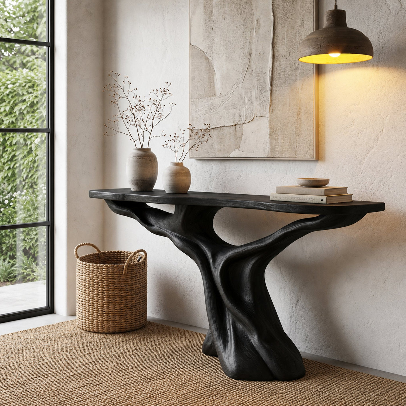 Rustic Console Table With Solid Wood Top And Root Structure For Living Room - product view 4