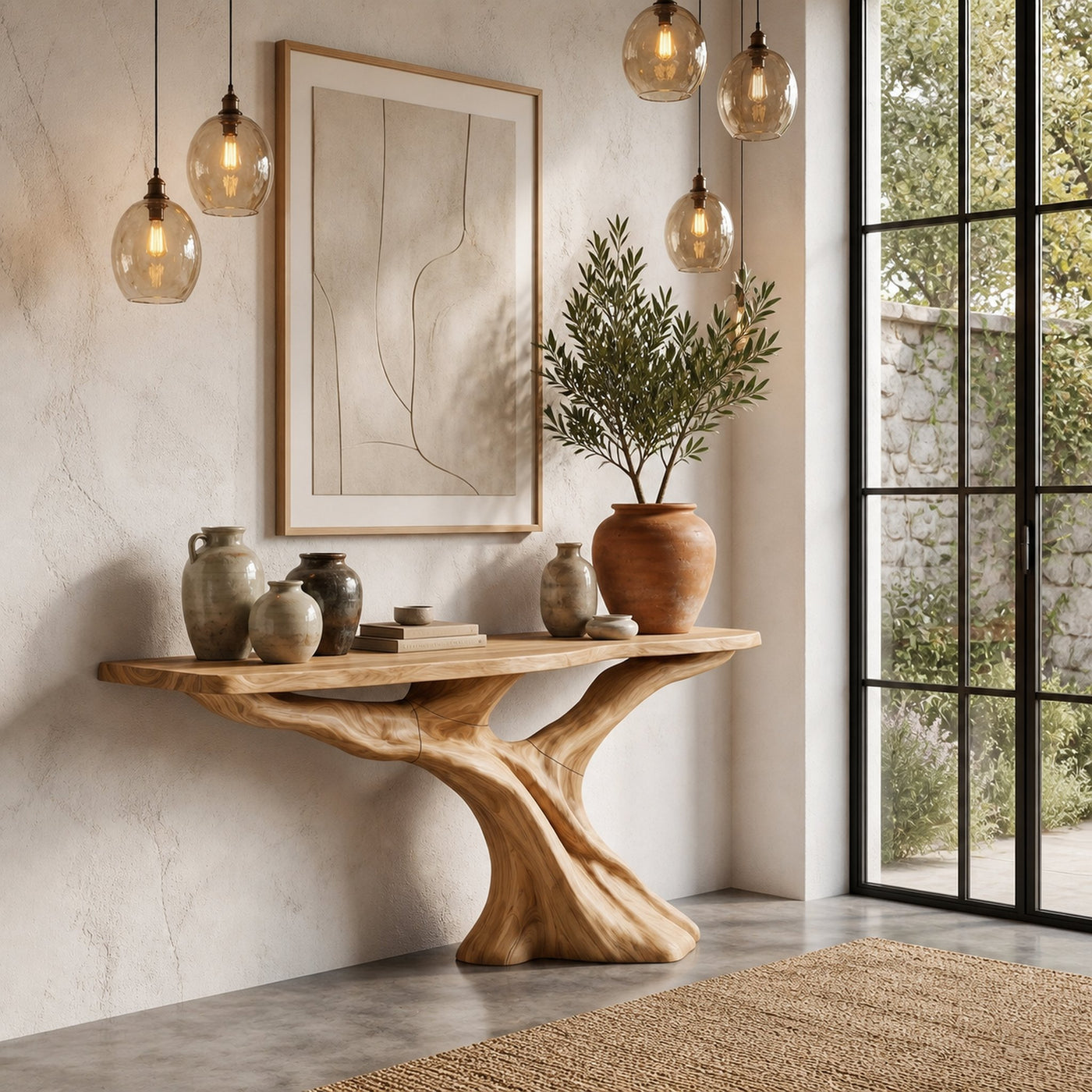 Rustic Console Table With Solid Wood Top And Root Structure For Living Room - product view 5