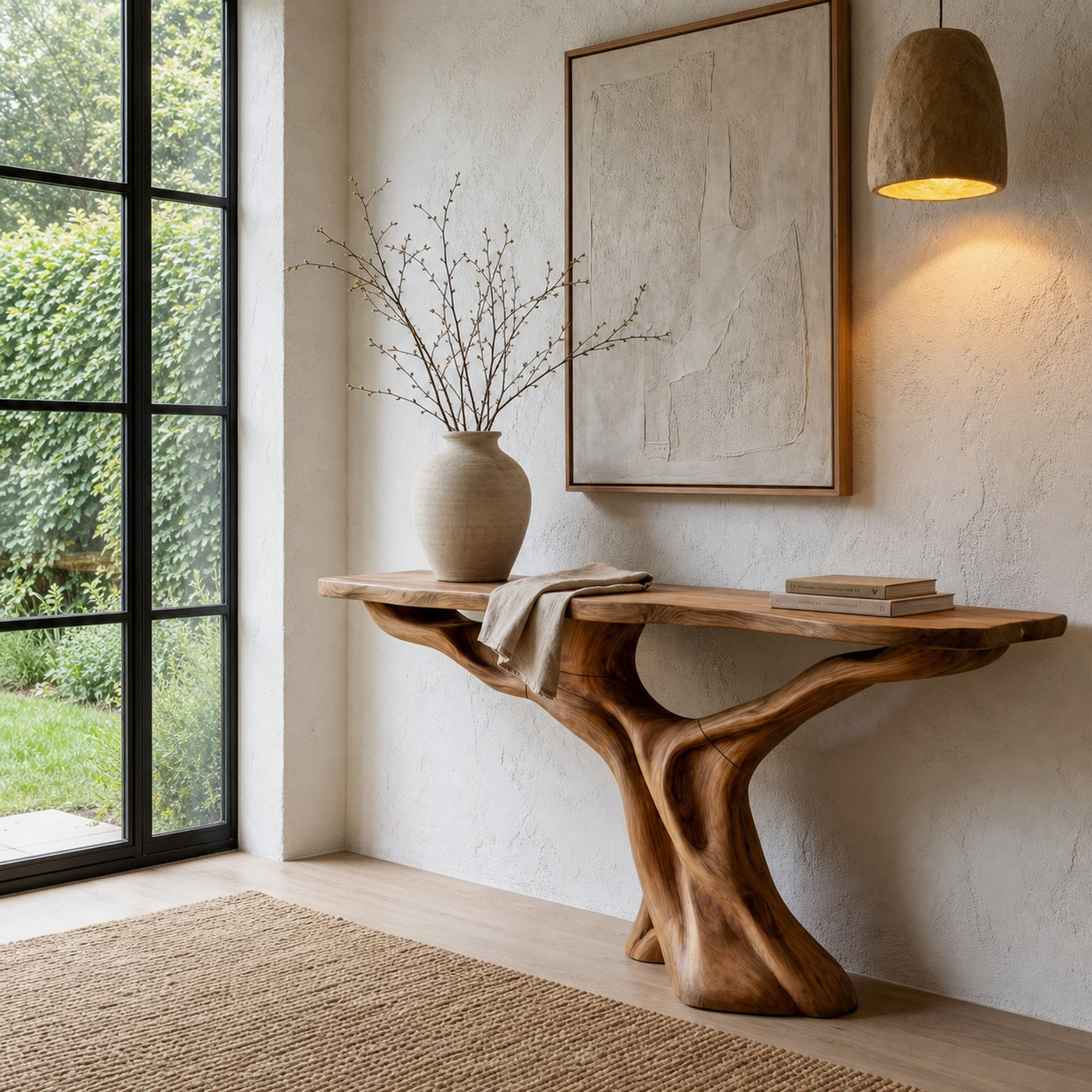 Rustic Console Table With Solid Wood Top And Root Structure For Living Room - product view 6