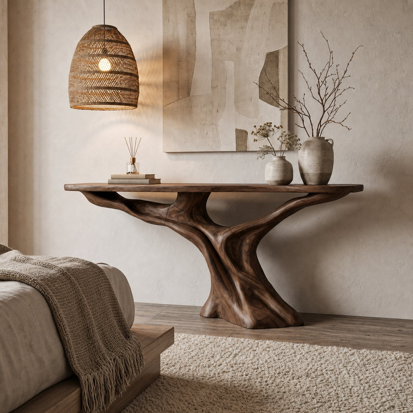 Rustic Console Table With Solid Wood Top And Root Structure For Living Room - product view 7
