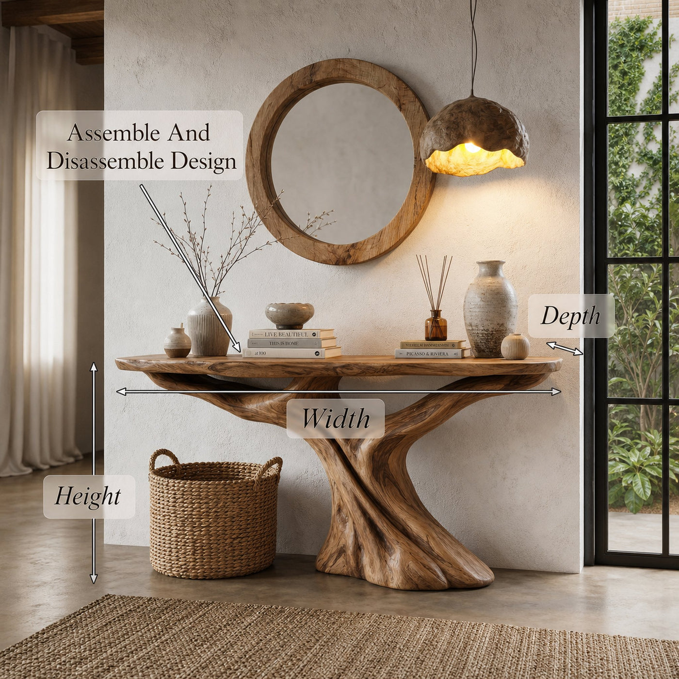 Rustic Console Table With Solid Wood Top And Root Structure For Living Room - product view 8