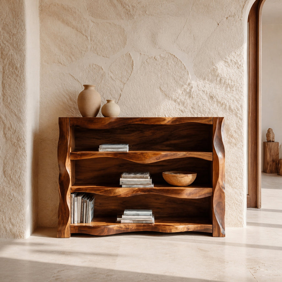 Rustic Console Table With Three Open Shelves For Home