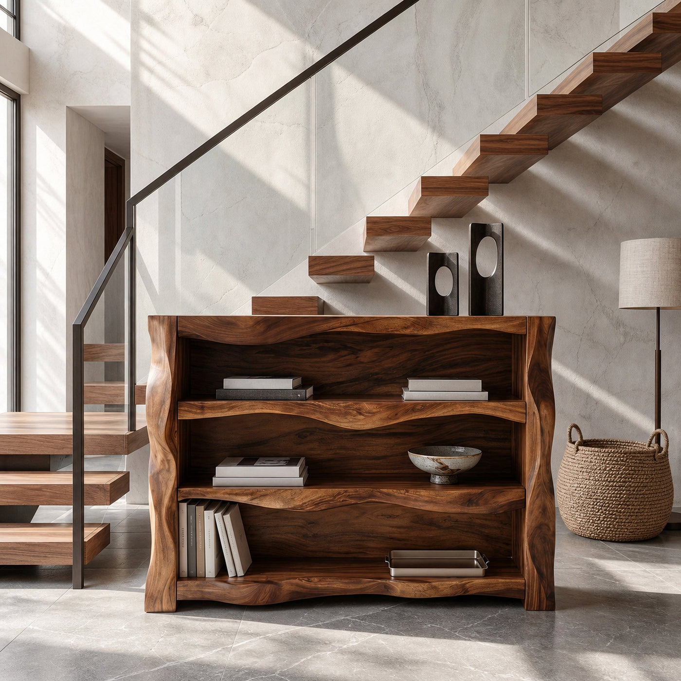 Rustic Console Table With Three Open Shelves For Home - product view 6